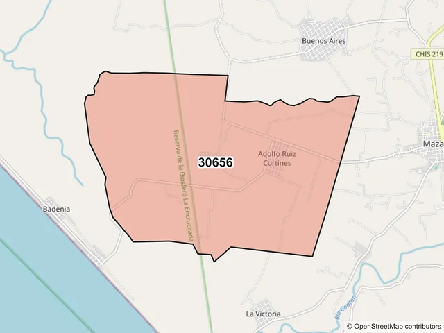 Mapa del código postal 30656, Mazatán, Chiapas