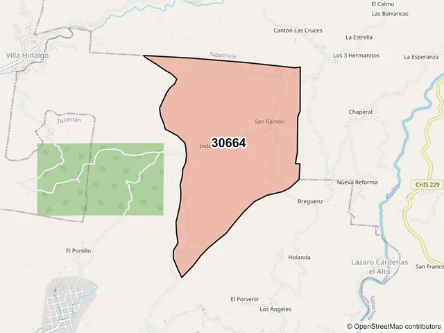 Mapa del código postal 30664, Huehuetán, Chiapas
