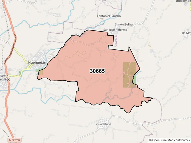 Mapa del código postal 30665, Huehuetán, Chiapas