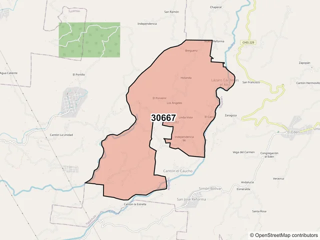 Mapa del código postal 30667, Huehuetán, Chiapas