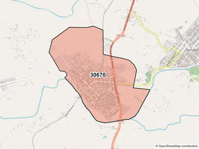 Mapa del código postal 30670, Huehuetán, Chiapas
