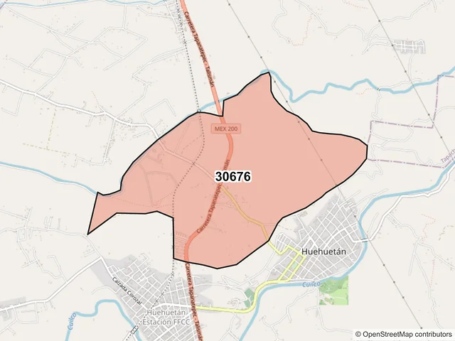 Mapa del código postal 30676, Huehuetán, Chiapas