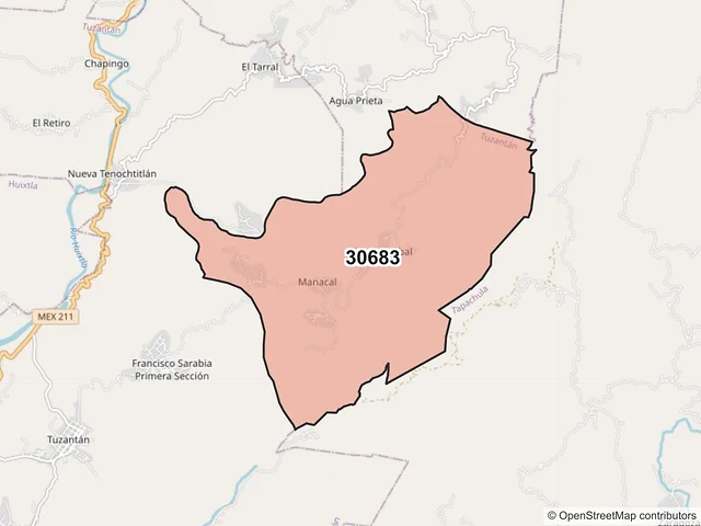Mapa del código postal 30683, Tuzantán, Chiapas