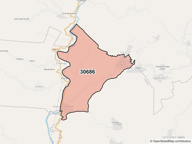Mapa del código postal 30686, Tuzantán, Chiapas