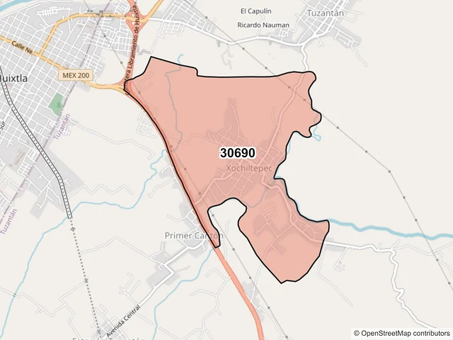Mapa del código postal 30690, Tuzantán, Chiapas