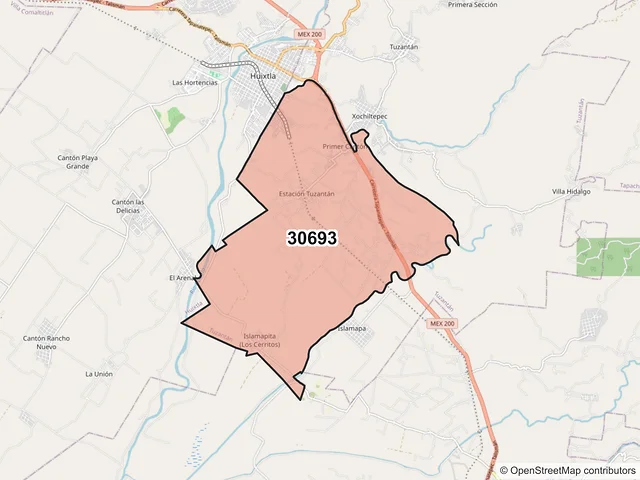 Mapa del código postal 30693, Tuzantán, Chiapas