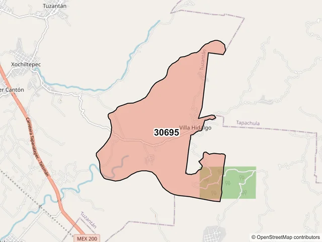 Mapa del código postal 30695, Tuzantán, Chiapas