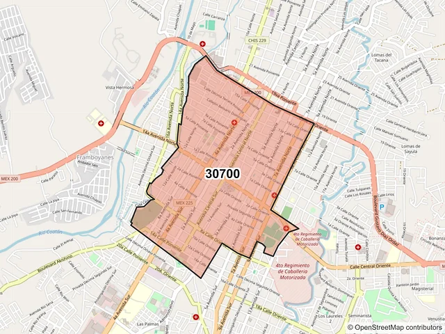 Mapa del código postal 30700, Tapachula, Chiapas