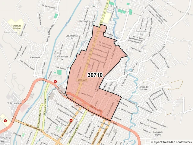 Mapa del código postal 30710, Tapachula, Chiapas