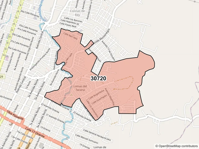 Mapa del código postal 30720, Tapachula, Chiapas