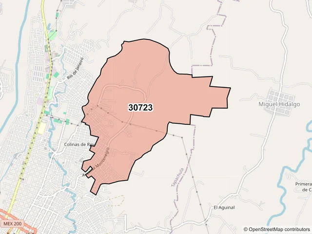 Mapa del código postal 30723, Tapachula, Chiapas