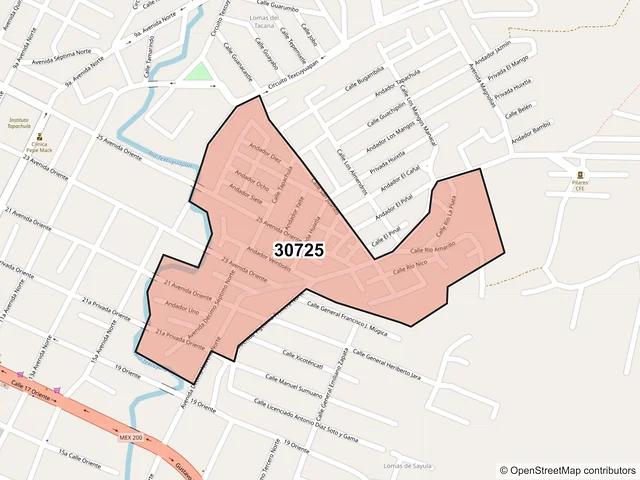 Mapa del código postal 30725, Tapachula, Chiapas