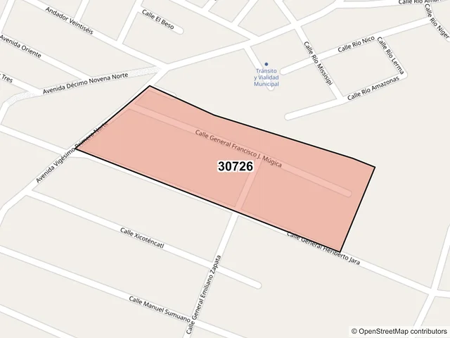 Mapa del código postal 30726, Tapachula, Chiapas