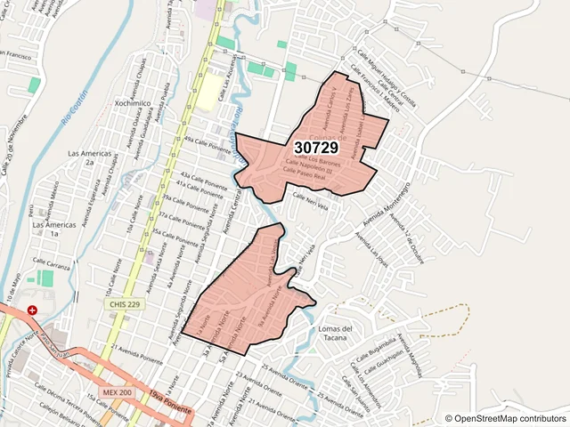 Mapa del código postal 30729, Tapachula, Chiapas