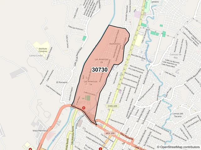 Mapa del código postal 30730, Tapachula, Chiapas