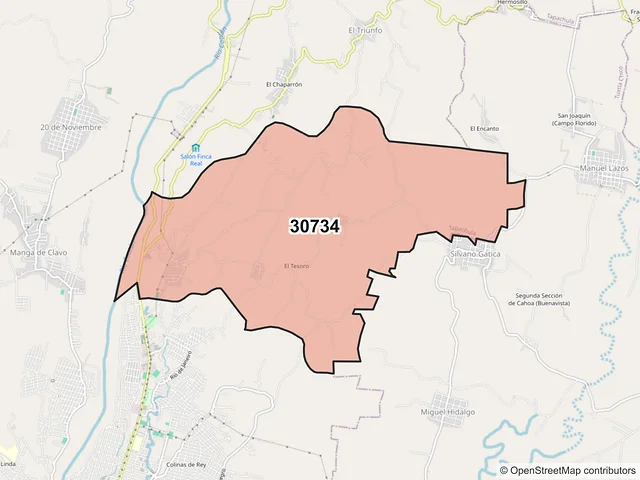 Mapa del código postal 30734, Tapachula, Chiapas