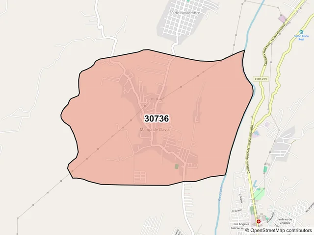 Mapa del código postal 30736, Tapachula, Chiapas