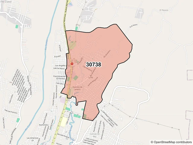 Mapa del código postal 30738, Tapachula, Chiapas