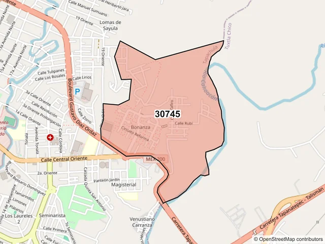 Mapa del código postal 30745, Tapachula, Chiapas