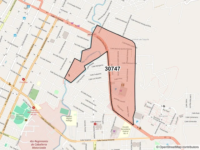 Mapa del código postal 30747, Tapachula, Chiapas