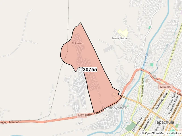 Mapa del código postal 30755, Tapachula, Chiapas