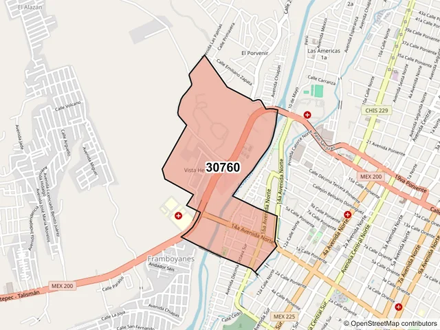 Mapa del código postal 30760, Tapachula, Chiapas