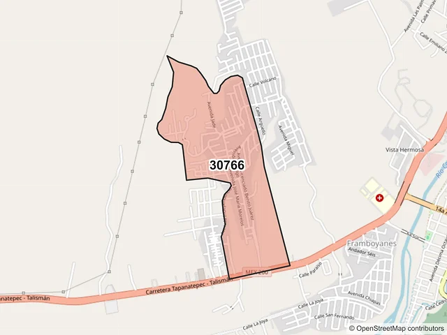 Mapa del código postal 30766, Tapachula, Chiapas