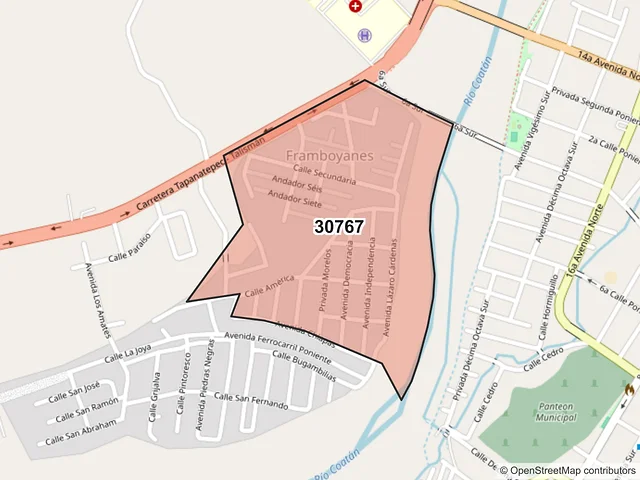 Mapa del código postal 30767, Tapachula, Chiapas