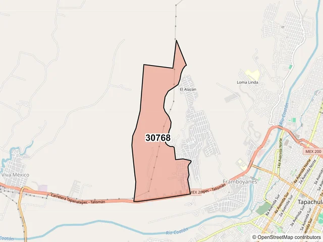 Mapa del código postal 30768, Tapachula, Chiapas