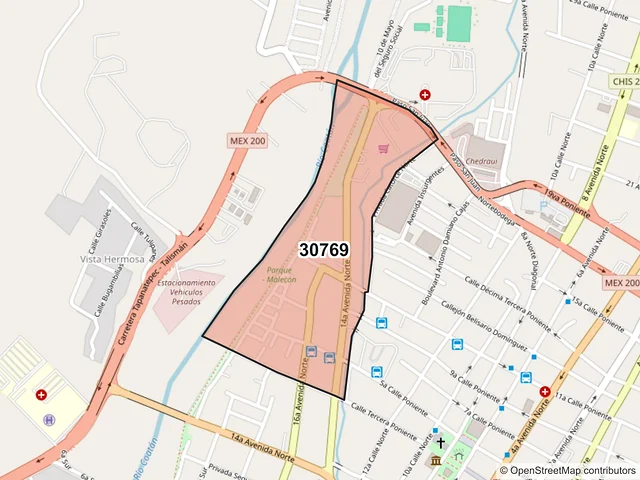 Mapa del código postal 30769, Tapachula, Chiapas