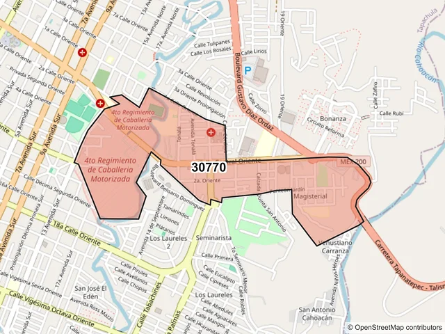 Mapa del código postal 30770, Tapachula, Chiapas