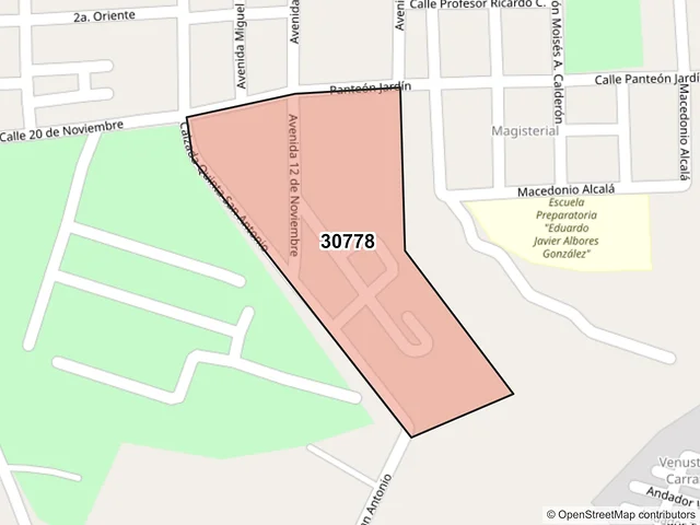 Mapa del código postal 30778, Tapachula, Chiapas