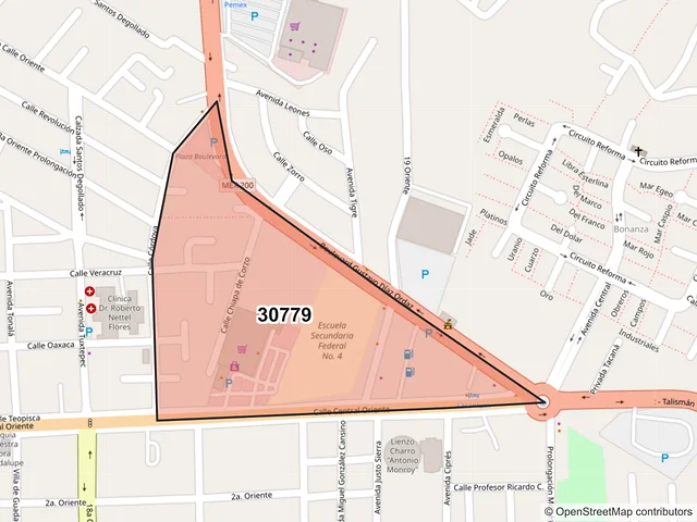 Mapa del código postal 30779, Tapachula, Chiapas