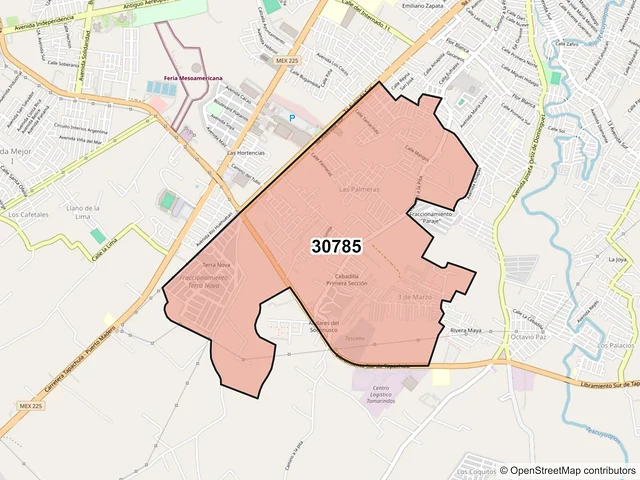 Mapa del código postal 30785, Tapachula, Chiapas