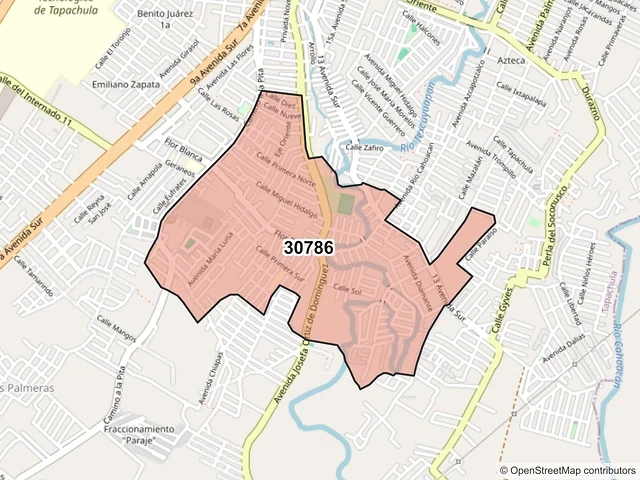 Mapa del código postal 30786, Tapachula, Chiapas