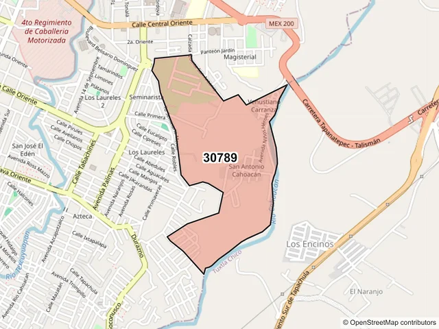 Mapa del código postal 30789, Tapachula, Chiapas