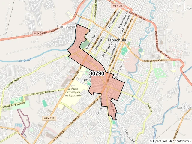 Mapa del código postal 30790, Tapachula, Chiapas