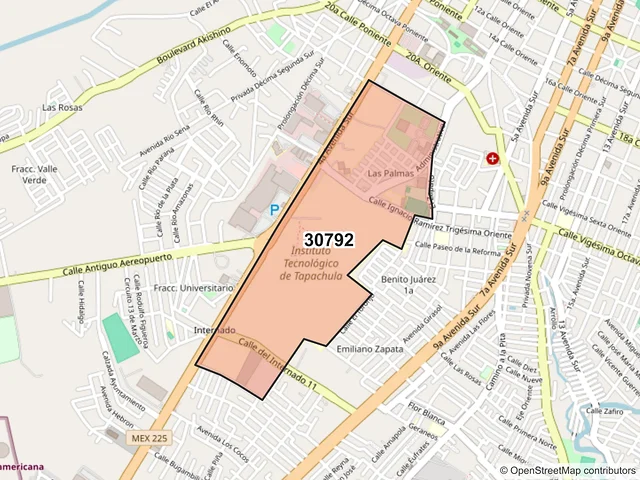 Mapa del código postal 30792, Tapachula, Chiapas