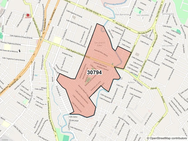 Mapa del código postal 30794, Tapachula, Chiapas