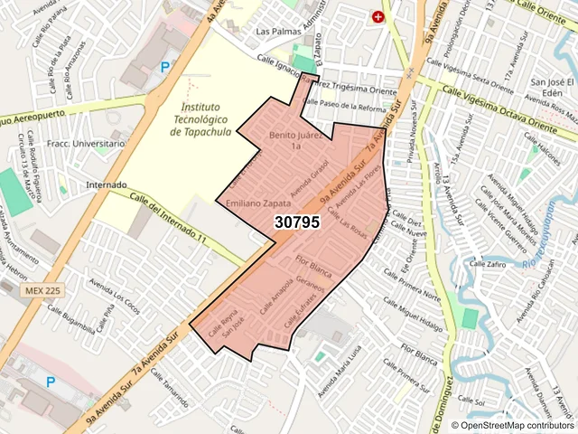 Mapa del código postal 30795, Tapachula, Chiapas