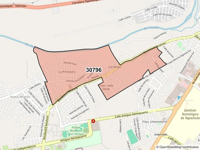 Mapa del código postal 30796, Tapachula, Chiapas