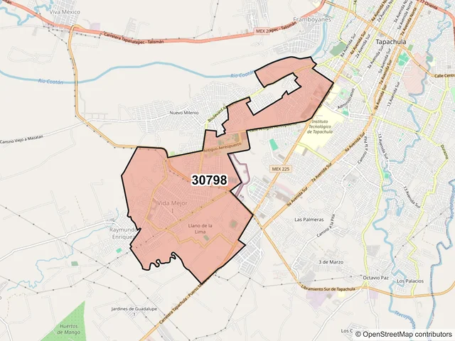 Mapa del código postal 30798, Tapachula, Chiapas