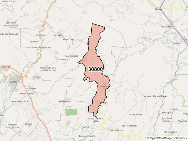 Mapa del código postal 30800, Tapachula, Chiapas