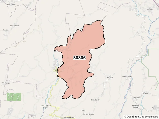 Mapa del código postal 30806, Tapachula, Chiapas