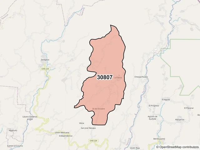 Mapa del código postal 30807, Tapachula, Chiapas