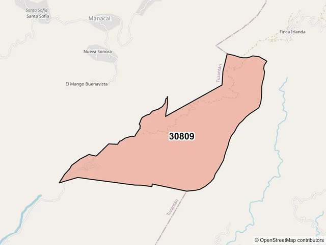 Mapa del código postal 30809, Tapachula, Chiapas
