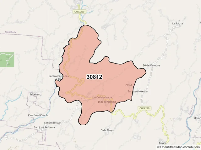 Mapa del código postal 30812, Tapachula, Chiapas