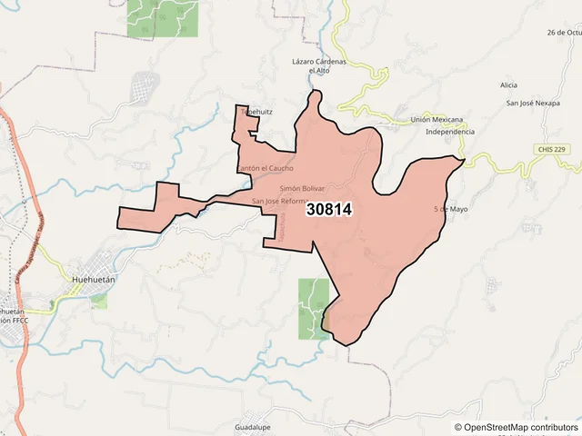 Mapa del código postal 30814, Tapachula, Chiapas