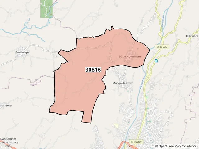 Mapa del código postal 30815, Tapachula, Chiapas