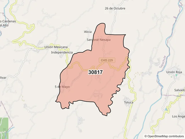 Mapa del código postal 30817, Tapachula, Chiapas
